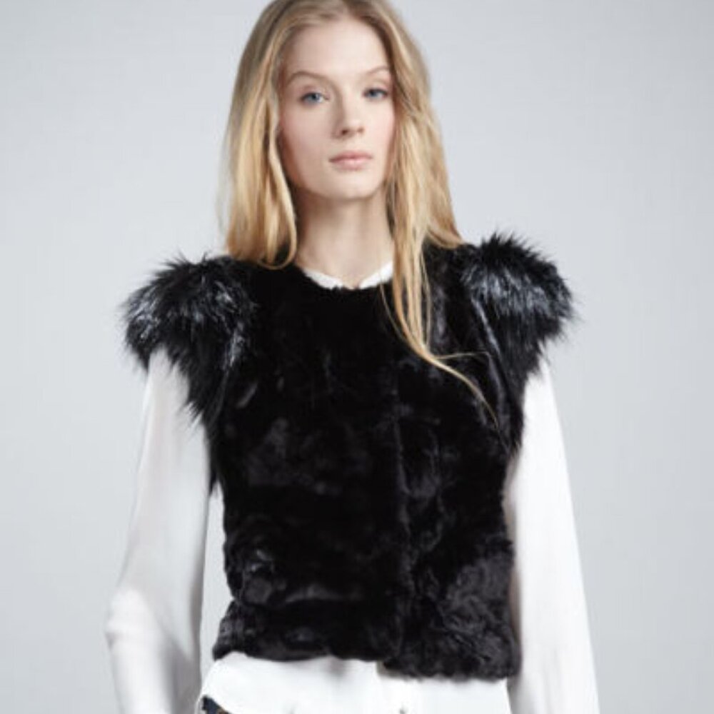 Neiman Marcus for Target Skaist Taylor Faux Fur‎ Vest Womens L Black Goth Rock
